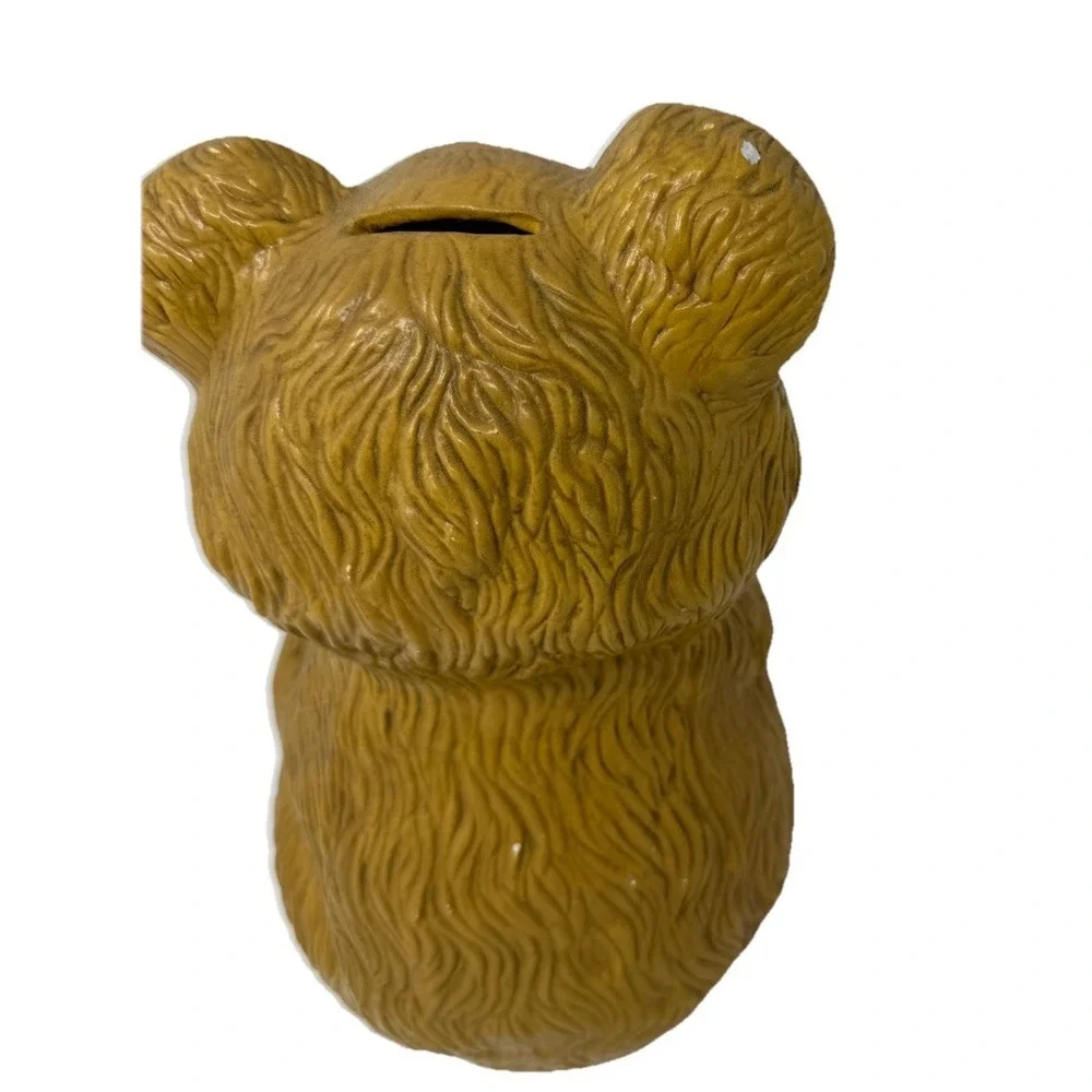 Vintage Teddy Bear Coin‎ Ceramic Brown Piggy Bank Prop 70's 80's Retro Decor